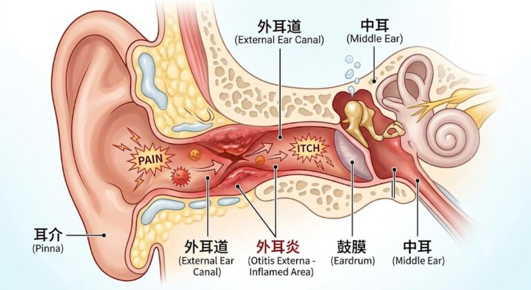 夏のプールや海で悪化しやすい「外耳炎・外耳道湿疹」の症状と皮膚科での治療法