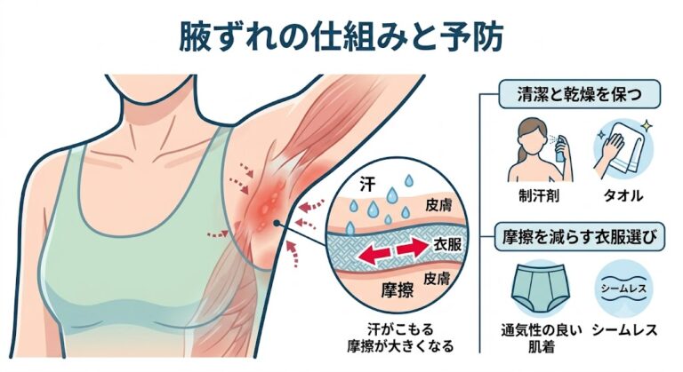 夏の汗と摩擦で悪化しやすい「股ずれ・脇ずれ（間擦疹）」の原因と皮膚科での治療・予防法