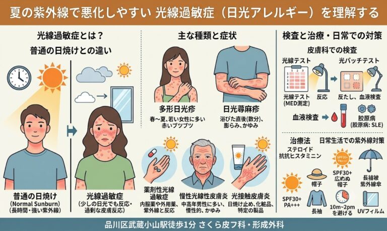 夏の紫外線で悪化しやすい「光線過敏症（日光アレルギー）」の種類・症状と皮膚科での検査・治療法