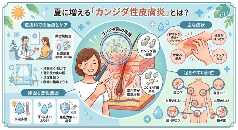 夏に増える「カンジダ性皮膚炎」とは?症状の特徴と皮膚科での治療法を解説