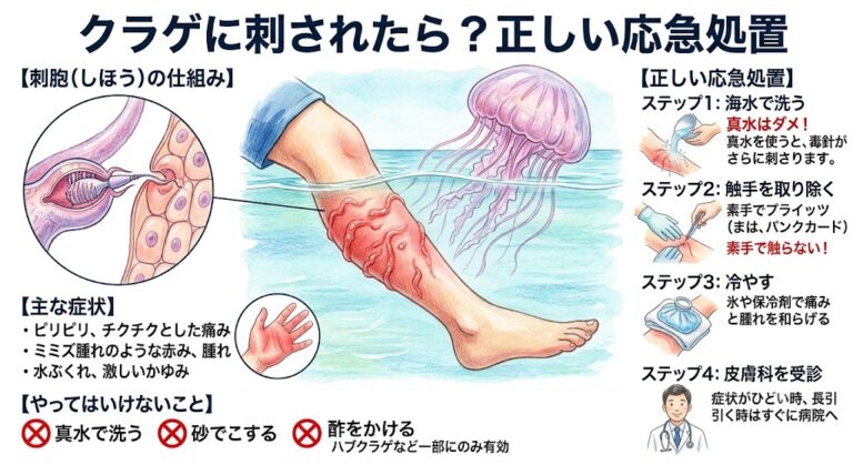 クラゲに刺されたらどうする？正しい応急処置と皮膚科受診のタイミング